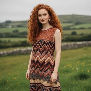 Cato Est. 1946 Autumn Mixed Media Chevron Midi Dress - Size L